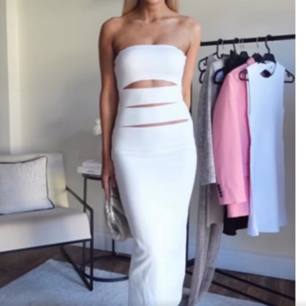 Zara White Strapless Cutout Maxi Dress
